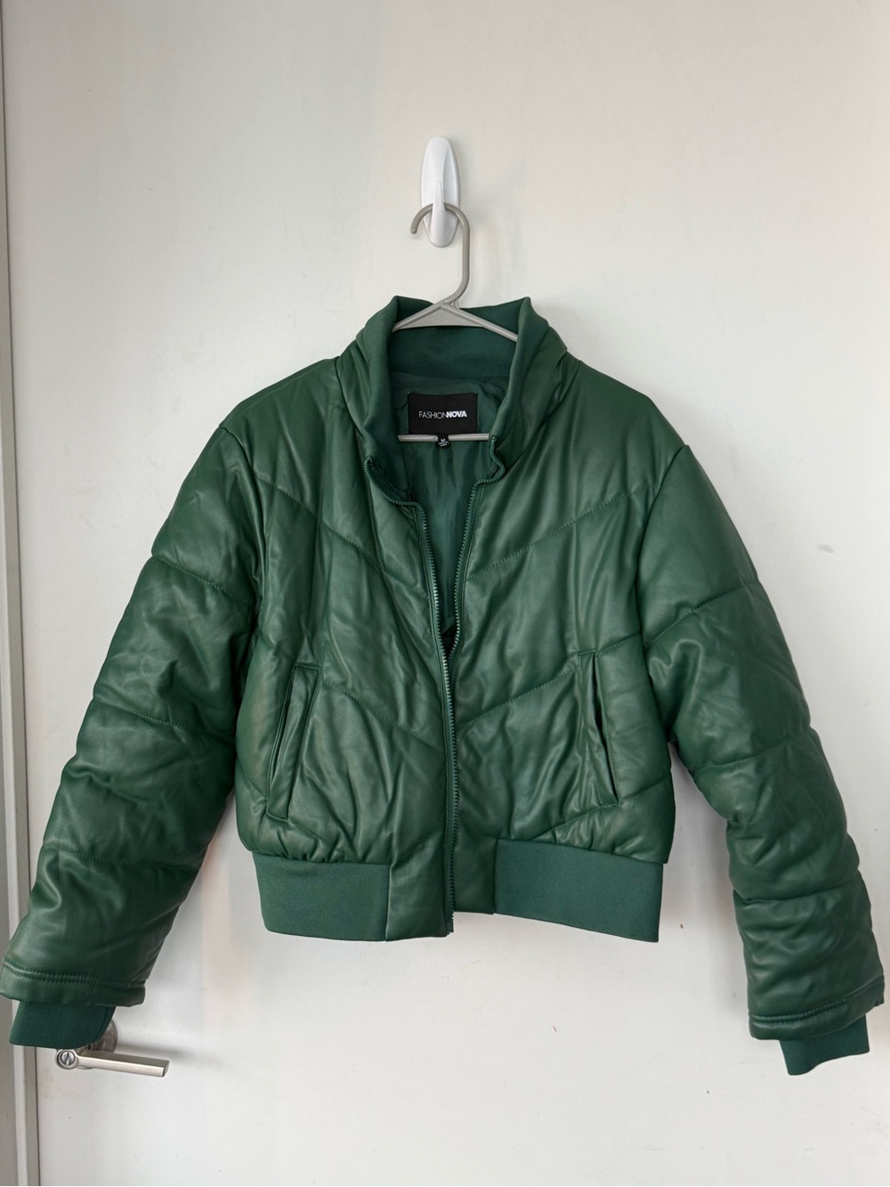 Fashion Nova Dark Green Quilted Puffer Jacket